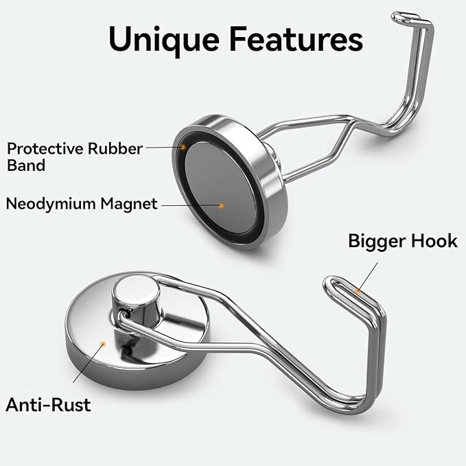 Tohoer Magnetic Hooks, 100LBS Neodymium Magnets Hook Heavy Duty with Rust Proof for Fridge, Refrigerator, Oven, Grill, BBQ, Key, Tools Holder, Kitchen, Outdoor, Hanging Wreaths, Utensil Hangers - Image 2