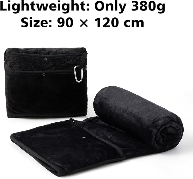 Packable Travel Throw Blanket, Black | Soft lightweight wearable travel accessory with carry pouch, airplane blanket, road trips, office naps,outdoor camping - Image 4