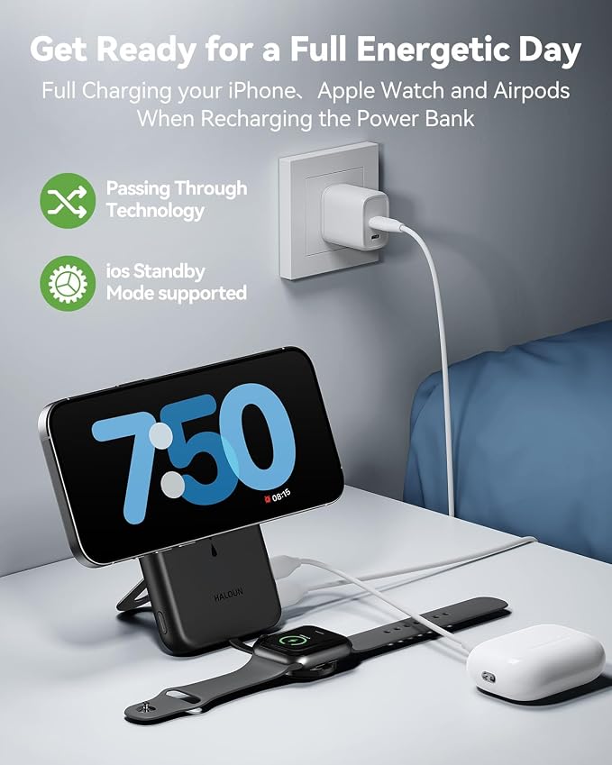Magnetic Portable Charger for iPhone & Apple Watch, 10000mAh Wireless Power Bank USB-C Fast Charging with Stand for iPhone Air/17/16/15/14/13 Series & iWatch, Travel Essential for Magsafe Battery Pack - Image 8