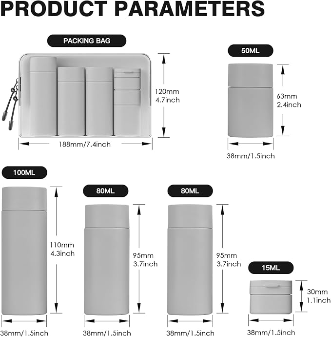 Travel Bottles for Toiletries, 5 Pack Travel Size Containers, TSA Approved Leak Proof - Silicone Toiletry Containers with Clear Bag for Shampoo, Conditioner & Lotion, Travel Essentials - Image 7
