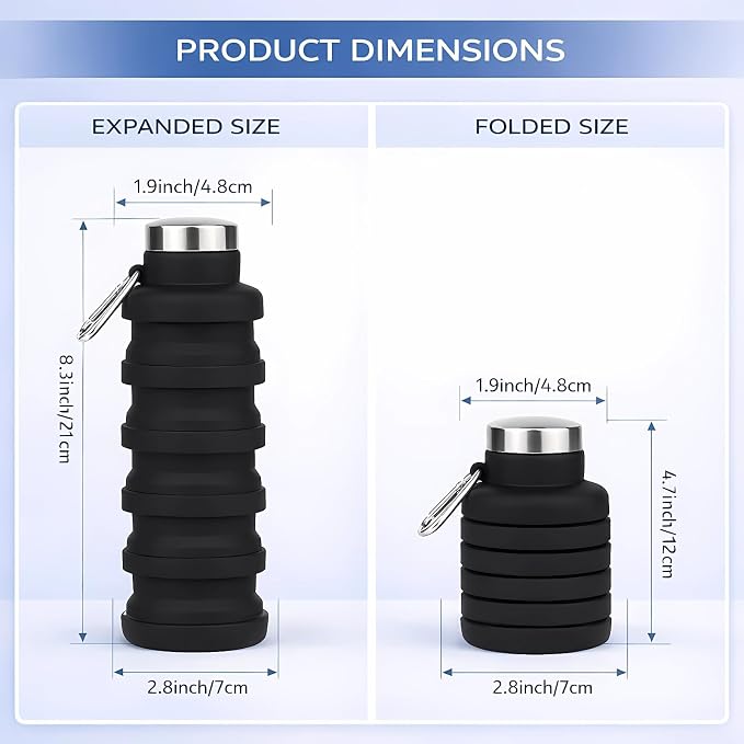 Collapsible Water Bottles,16oz Capacity Portable Reusable Silicone Water Bottle,Leak-proof,with buckle,foldable storage,Lightweight Durable for Fitness,Cycling,Sports,Camping,Hiking(Pink+Black) - Image 2