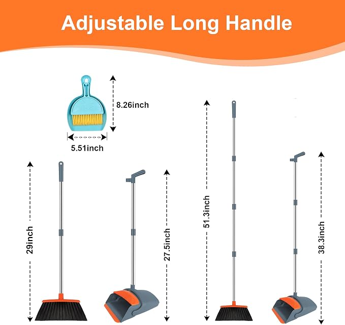 Broom and Dustpan Combo Set, 51" Long Handle Broom with Mini Set | Mini Set for Tables, Kitchens & Tight Spaces, Built-in Comb Dustpan, Foldable Space-Saving Storage, Multi-Surface Use - Image 3