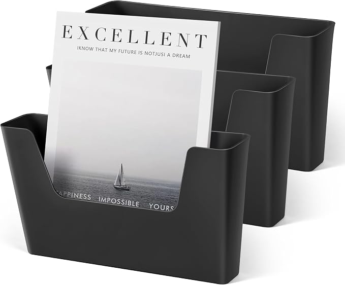 YOHOM Adhesive File Holder Plastic Document Folder Door No Drilling Mount Mail Magazine Organizer A4 Filing Envelopes Folder, Office Wall Mount Single Pocket (BLACK, 3 PCS) by Yohom