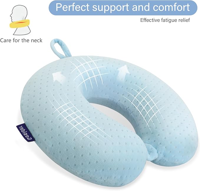 Travel Neck Pillow Memory Foam Pillow Support Pillow U Shape Compact & Lightweight Neck Pillow for Sleeping Travel for Plane, Car, Home, Office Camping Light Blue - Image 4