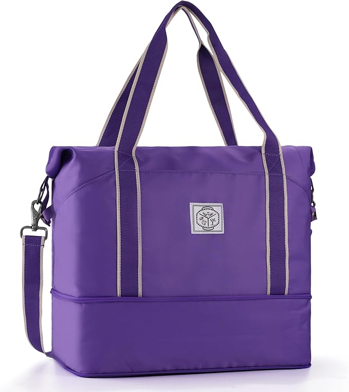 WALNEW Travel Duffel Bag, Weekender Bag for Women, Purple | Overnight Carry On Bag, Foldable Waterproof Gym Luggage with Metal Buckle Detachable Shoulder Strap and Wet Compartment by WALNEW