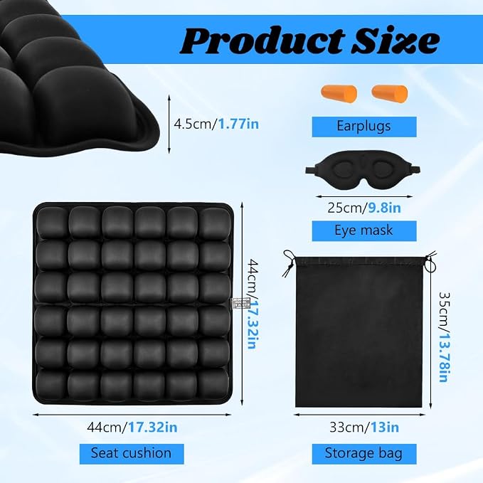 Airplane Seat Cushion, Portable Air Pad with Built-in Pump for Long Flights & Car Rides, Inflatable Seat Cushion for Office,Travel & Hard Dining Chairs, Ergonomic Comfort Support(COLOR:Black) - Image 3