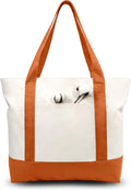 TOPDesign 6-Pack Canvas Tote Bags with an External Pocket, Reusable Grocery Shopping Bags, Top Zipper Closure, Daily Essentials (Orange/Natural) by TOPDesign