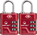 SURE LOCK TSA Approved Luggage Lock – 3-Digit Resettable Combination Padlock with Open Alert Red Dot, Large Easy-Read Dials for Suitcases, Backpacks, Gym & School Lockers(Red 2 pk) by Hopeyoucanstaysafe