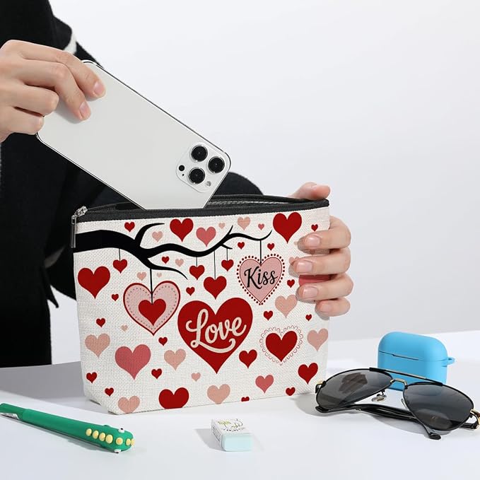 ZHAMEN 2 Pcs Love Is Sweet Makeup Bag, Organizer Portable Pouch Purse Travel Essentials Organizer Cosmetic Bags for Women, Cute Heart Travel Makeup Accessories, Birthday Gifts for Women - Image 5