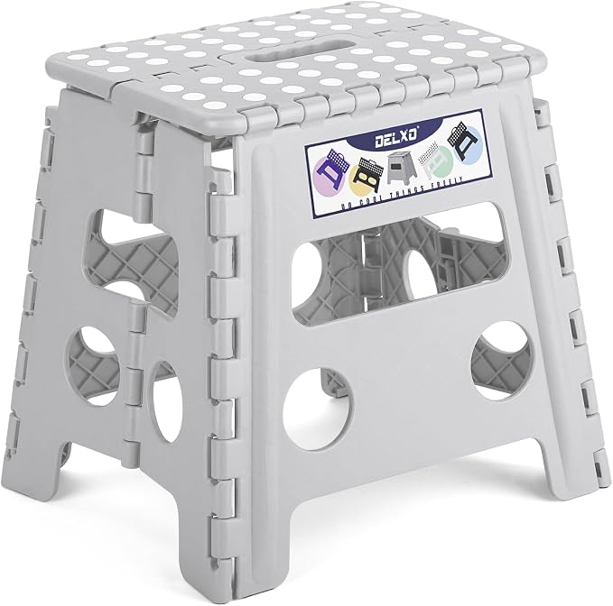 Delxo Folding Step Stool 13 Inch,300 Lbs Step Stool for Adults Grey | Foldable Step Stool 13",Non-Slip Foot Stools with Handle,Lightweight Collapsible stools for Kitchen,Bathroom,Bedroom,Garden by Delxo