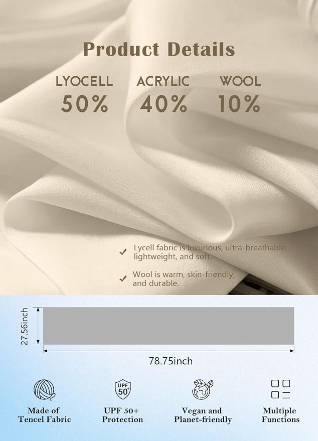 Women's Wool Blend Travel Scarf Lightweight Breathable Wrap Pashmina Airplane Blanket Shawl - Image 6