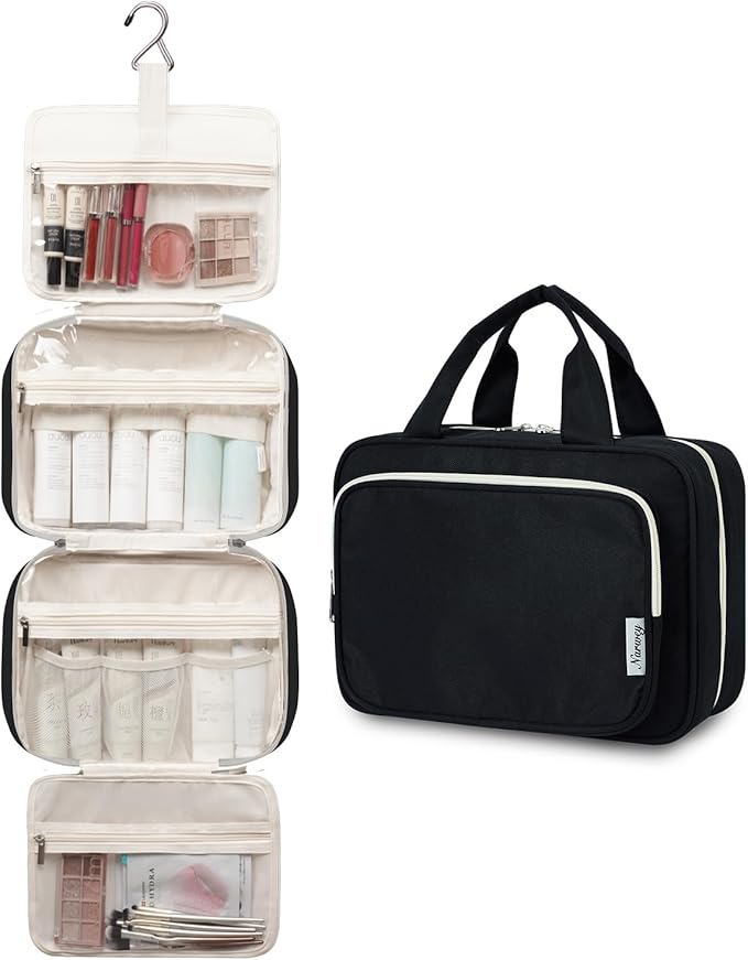 Narwey Travel Toiletry Bag for Women Large Hanging Makeup Bag Organizer Toiletries Bag for Full Size Essentials Accessories Cosmetics (Black (Large)) - Image 4
