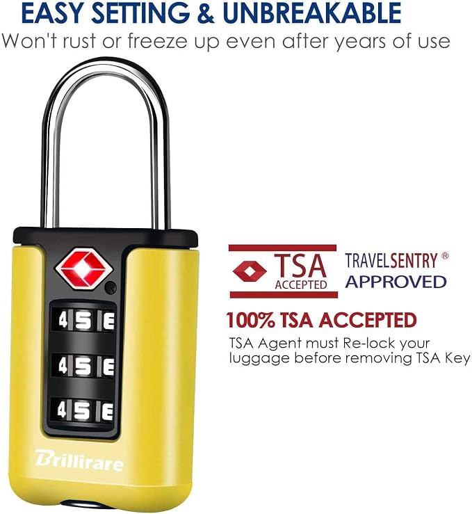 2 Pack TSA Approved Luggage Locks, Combination Travel Padlock, 3-Digit Waterproof Lock, TSA Outdoor Keyless Resettable Lock for Lockers, Bags, Backpack, Gym, Gate-Yellow - Image 3