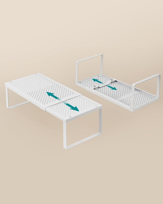 SONGMICS Spice Rack, Expandable Kitchen Countertop Shelf, Steel | Set of 4 small cupboard organizers, space-saving tabletop shelves, Matte White, UKCS404WC01 - Image 7