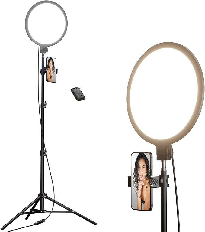 10.5" Ring Light with 69" Tripod Stand and Phone Holder Kit, Full-Screen Zoom Lighting for Video Recording, Makeup, Live Stream, Dimmable LED Selfie Ring Light Tripod for iPhone with Remote - Image 9