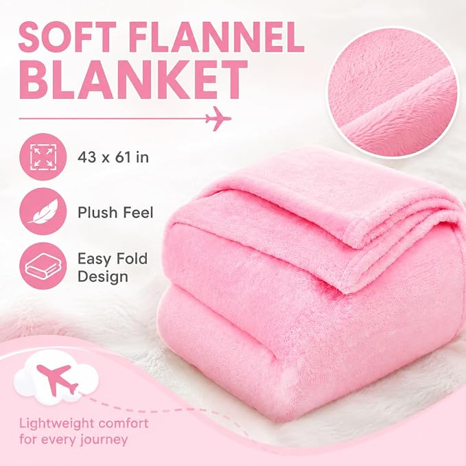 Blanket Pillow for Airplane Travel Essentials -3 In 1 Plane Travel Set Pink | Memory Foam, Compact with Bag, Fleece Soft for Long Flight Traveling Car Road Trip Flying Accessories, for Adult Women - Image 6