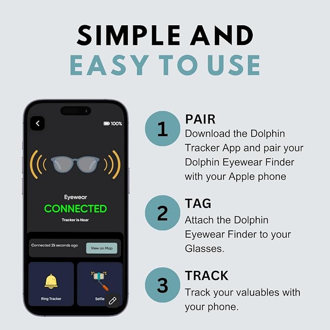 Glasses Tracker for Apple iOS| Apple Find My Alternate| Locate Spectacles, Find Eyewear, Never Lose Sunshades| Light Weight, Small Size, fit All Specs Size| Battery, Charger, Accessory Included - Image 7
