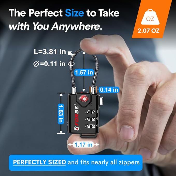 TSA Approved Cable Luggage Locks, Re-settable Combination with Alloy Body, Black 1 Lock. - Image 5