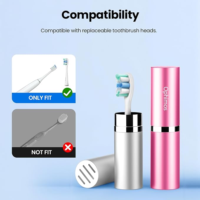 Aluminum Toothbrush Head Case,Metal Toothbrush Protector Cover with Ventilation Holes,Portable Travel Holder for Oral-B Philips Power Toothbrush & More (Silver+Pink, 2 Count) - Image 2