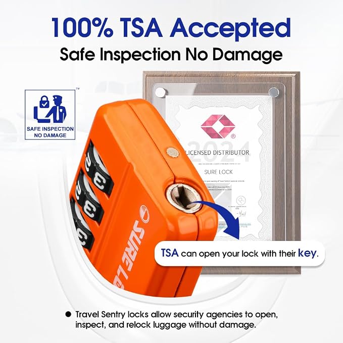 SURE LOCK TSA Approved 4-Digit Resettable Combination Luggage Locks with Open Alert, Easy-Read Dials - for Luggage, School Lockers, Gym, Office, Toolbox & Security Cases (Orange 2 Pack) - Image 2