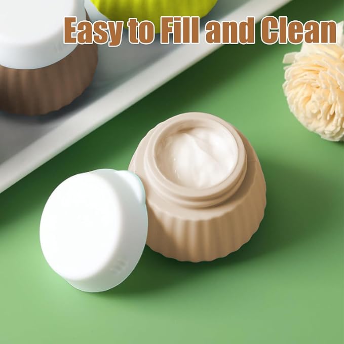 4 Pack Travel Size Silicone Cream Containers, Leak Proof Refillable Toiletry Bottles for Toiletries with 4 Scoops, Labels and Clear Bag, Suitable for Travel Shampoo and Conditioner Bottles (B) - Image 3