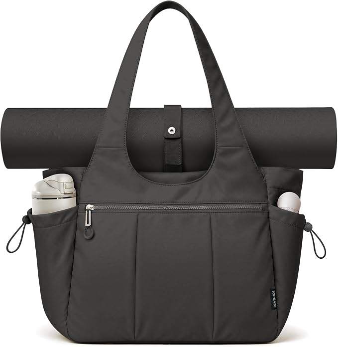 TOPEAST Foldable Tote Bag for Women with Yoga Mat Holder,Travel Tote Bag with Water Bottle Pocket,Lightweight Workout Gym Bag by TOPEAST