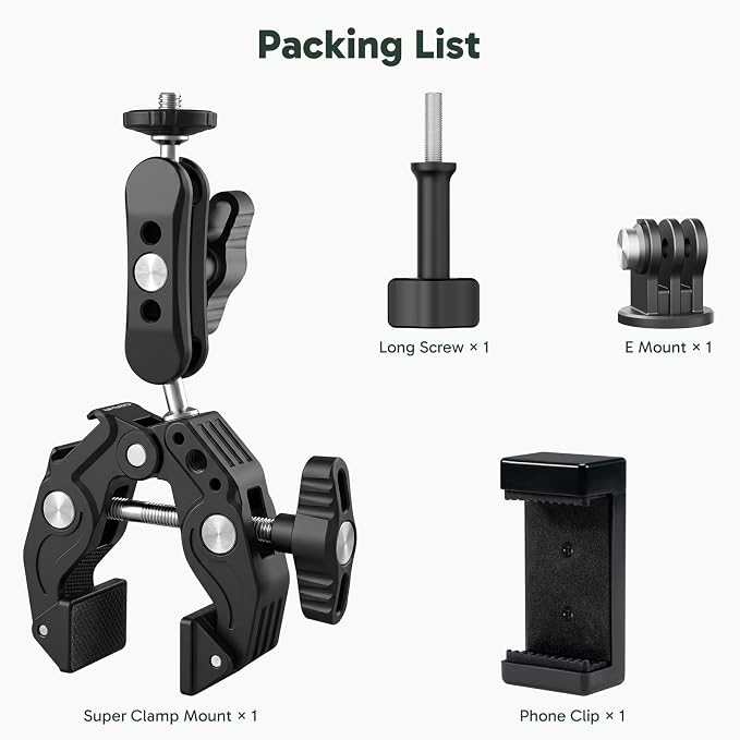 AKASO Camera Super Clamp Mount with Phone Clip Dual Ballhead Magic Arm | Clamp Mount with Cold Shoe for GoPro, Insta360, DJI Action, Osmo 360, EK7000/EK7000 Pro, Brave 4, Brave 7 LE Action Cameras - Image 8