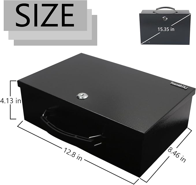 Yuanshikj Fireproof Key Lock Steel Security Safe Box, 0.28 Cu Ft, Black | Portable,Fire Resistance,12.8" W x 8.5" D x 4.5" H,With Carrying Handle, for Personal Items, Documents,Cash,Jewelry, Money - Image 5