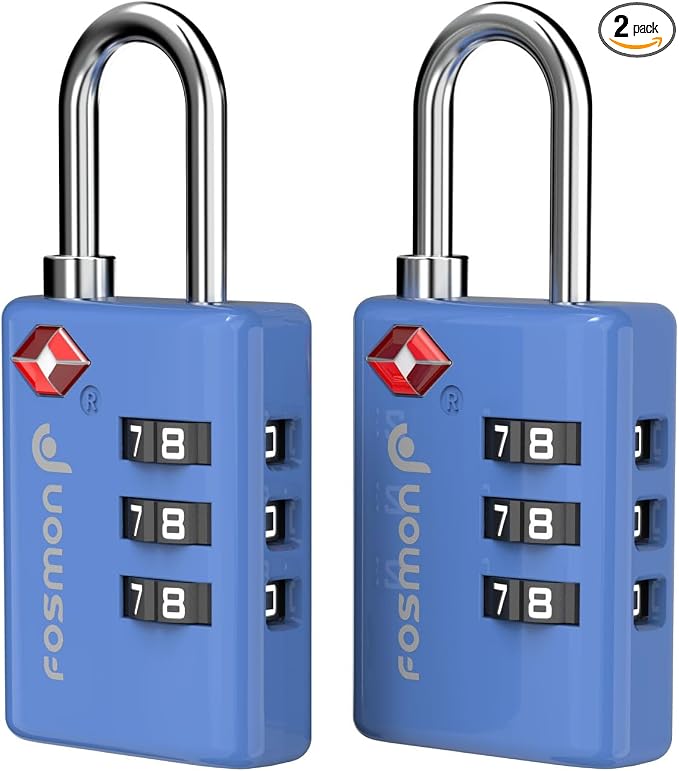 Fosmon TSA Approved Locks for Luggage. Suitcase Locks with Open Alert Indicator, 3 Digit Combination Padlock with Alloy Body for Travel, Backpack Zipper Anti Theft, Locker, Gym, Gun Case- Blue 2 Pack by Fosmon