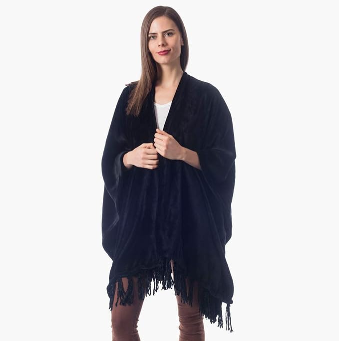Travel Scarf for Women Airplane, Cozy Fleece Travel Wrap with Fringes, Perfect as a Travel Shawl or Office Blanket, Lightweight and Warm, Makes a Great Gift for Mom - Black - Image 6