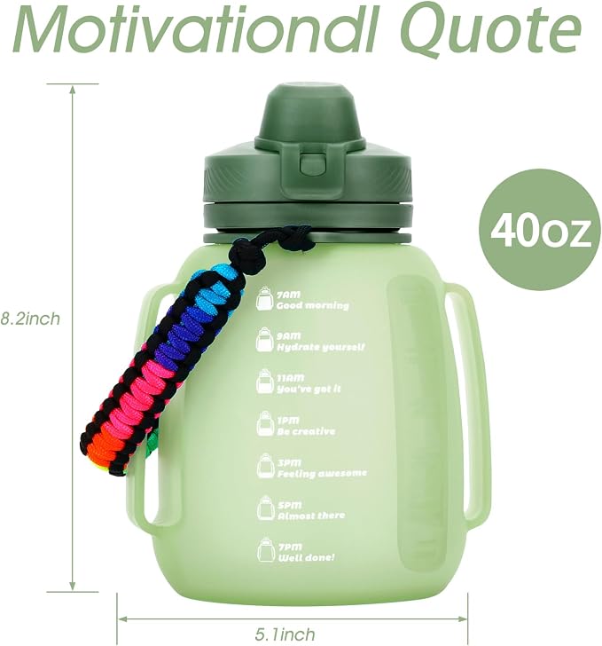 TakeToday Collapsible Water Bottles for Outdoor, 40oz, Green | Time Marker, BPA-Free Silicone, Folds for Travel, Paracord Handle for Hiking, Gym, Camping, Leakproof - Image 7