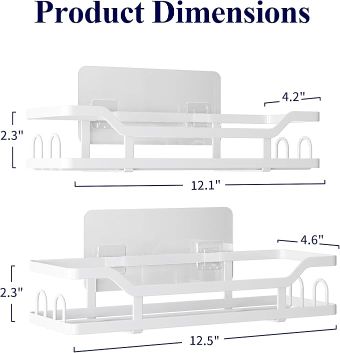 Kitsure Shower Caddy, Adhesive Shower Organizer, X-Large, White | Stainless Steel Shelf for Inside Shower, No Drill Bathroom Organizers and Storage, Home Decor Accessories - Image 2