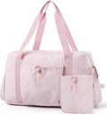 BAGSMART Foldable Travel Duffle Bag for Women, Gym Tote for Sports, Pink | 26L Airport Carry On Weekender Overnight Bag for Travel, Travel Accessories by BAGSMART