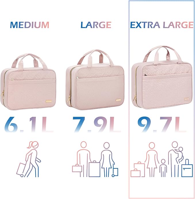 NISHEL Travel Toiletry Bag for women, Portable Hanging Organizer for Family-Sized Shampoo, Conditioner, Brushes Set, Makeup Accessories, Extra Large Size, Pink | for Travel-Sized Shampoo, Conditioner, Brushes Set, makeup Accessories, Extra Large Size, ... - Image 3