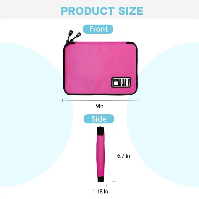 Lcsmaokin Electronics Travel Organizer,Portable Waterproof Electronic Travel Storage Bag for Small Charging Cord Storage,Charger,SD Card etc,for Travel,Business-Rose Red - Image 3