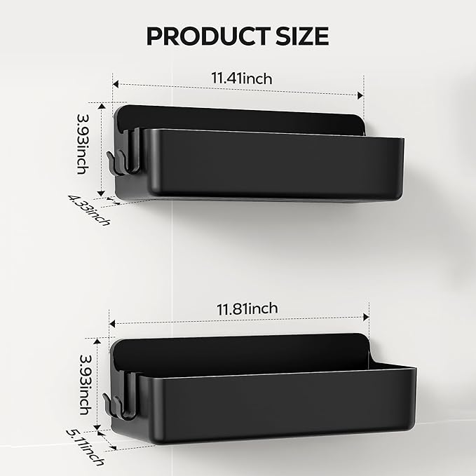Nieifi Adhesive Shower Shelves, Black, 2 Pieces | Rustproof ABS, Large Capacity, Removable Design, No Drilling Shower Organizer for Bathroom Storage & Home Decor - Image 2