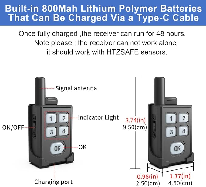Extra Portable Wireless Receiver for HTZSAFE Alarms- 1 Receiver | Up to 4 Channels and 10 Optional Melodies- 4 Adjustable Volume Levels Includes Mute Mode - Image 2