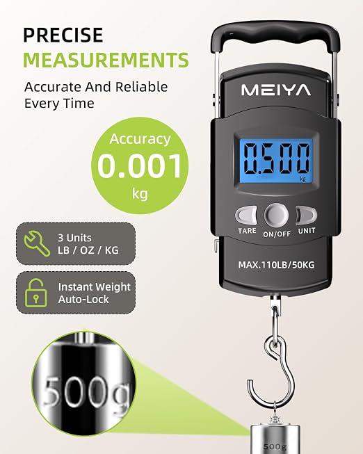 MEIYA Digital Fish Scale & Fishing Scale with Comfortable Handle - 110lb/50kg High-Accuracy Fishing Gear, Professional Fishing Gifts for Men, Comfort-Grip Hanging Scale for Large Fish, Luggage - Image 5