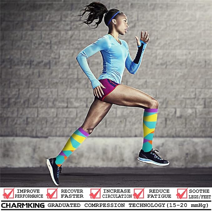 CHARMKING Compression Socks for Women & Men Circulation (8 Pairs) 15-20 mmHg Best Calf Socks Support for Athletic Cycling - Image 2