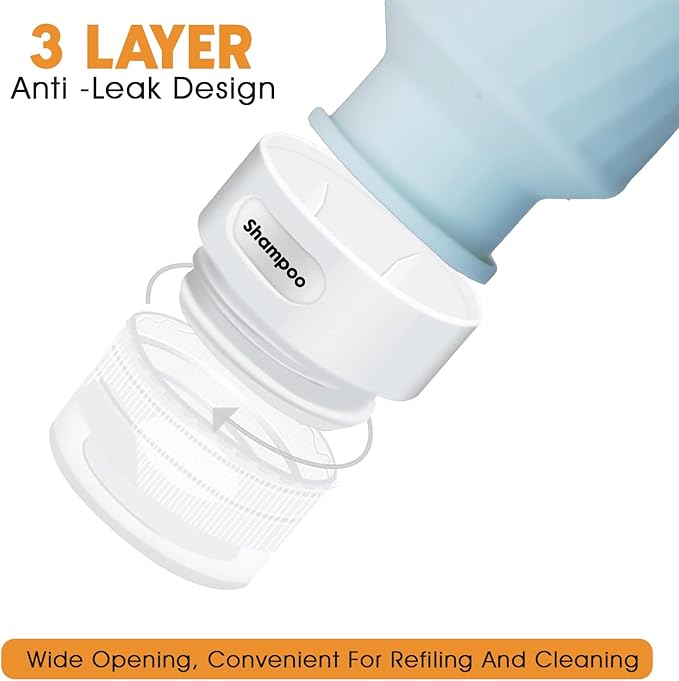 Laxen 5 Pack Travel Bottles for Toiletries with Clear Bag, Leak Proof, Refillable, TSA Approved Silicone Travel Containers for Shampoo and Conditioner, Travel Essentials Toiletry Bottles - Image 4