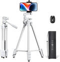 55" Extendable Phone Tripod with Wireless Remote and Carry Bag | Protable Tripod,Compatible with iPhone/Dslr Camera&insta 360 X5 for Video Recording/Selfies/Live Stream/Vlogging,White by PHOPIK