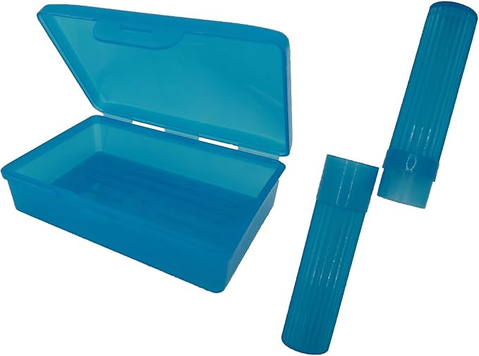 Blue Toothbrush Covers & Soap Box Set - Matching Colors - Tooth Brush Cover Cap, Soap Dish Travel, Soap Dish Holder Travel - Plastic Portable Set with Cover by AmericanComb