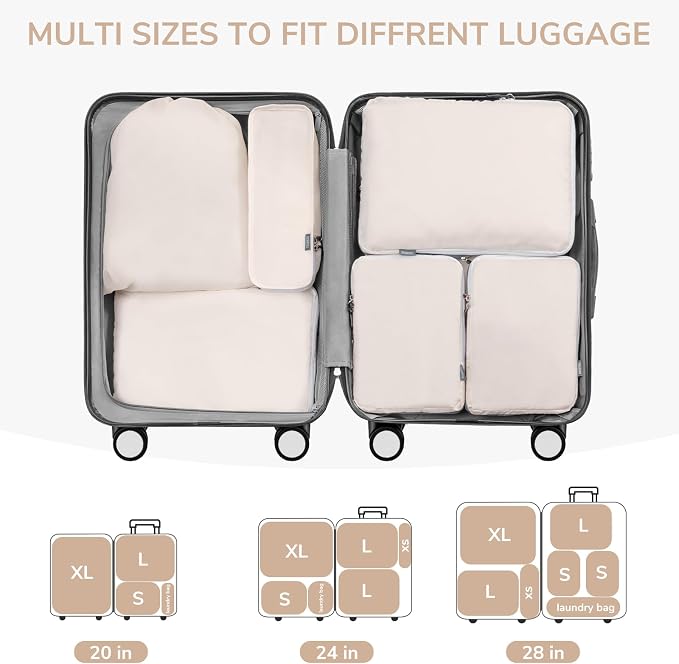 7 Set Packing Cubes for Travel Women, Suitcase Organizer, Beige | Travel Essentials for Suitcase, Luggage Organizer Bags for Travel with Shoe Bag, Travel Bags for Shoes, Clothing - Image 5
