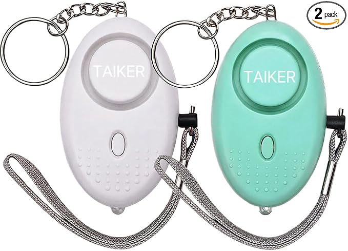 Personal Alarm for Women, 2Pcs 140dB Self Defense Keychain LED Light | Personal Safety Alarm with LED Light Panic Button for Women Kids and Elders (Aqua Marine & White) by Taiker