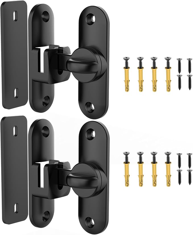 90/180 Degree Flip BarnDoor Lock, Small Door Latch, Black 2 PCS | Heavy Duty Door Latch, Interior Sliding Door, Pocket Door, Bedroom, Bathroom, Cabinet, Privacy Lock, Includes Spacer by Mixizigoz