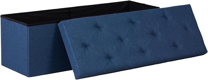 DUMOS 43 Inch Folding Storage Ottoman Bench, Large Ottoman with Storage | Storage Chest with Thicker Foam Padded Seat, End of Bed Foot Rest Stool for Bedroom Living Room Entryway, Load 660 lbs, Blue by DumosLifestyle