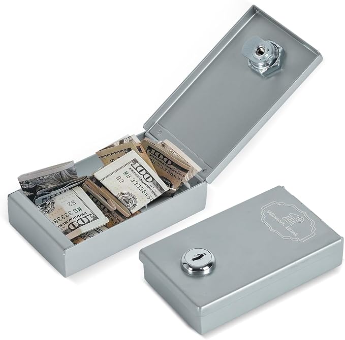 Metal Box for Gambler - Winners Bank Portable Safe Casino Money Pocket Sized Cash Box with Key Go Home Money (Silver) by Meudid