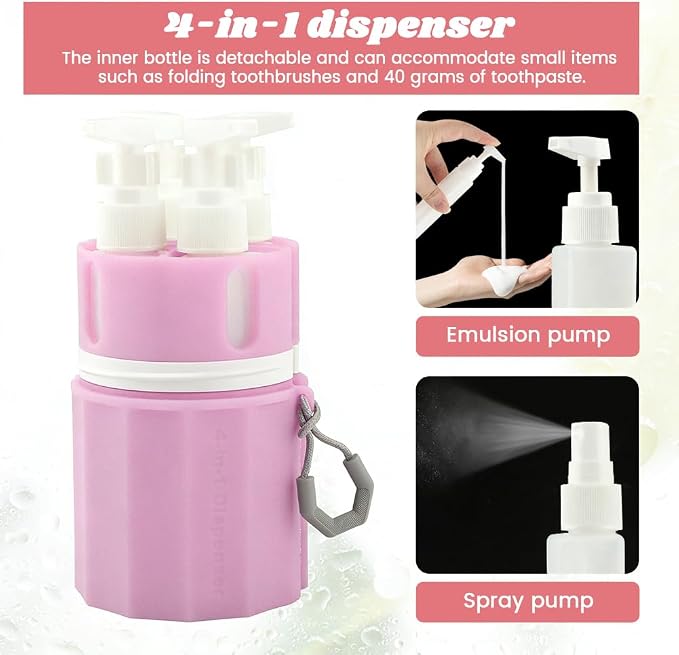 4 in 1 Wall Suction Travel Dispenser Bottles, TSA Approved Leak Proof Travel Size Toiletries Containers with Funnel Labels Bag, Refillable Shampoo Dispenser Kit, Pink - Image 7