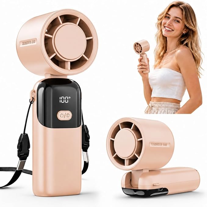 5000mAh Portable Handheld Fan, USB-C Rechargeable Mini Fan with 100 Speeds | LED Display, Strong Airflow,12H Runtime, 3 in 1 Hand Fan for Travel, Outdoor, Beach, Cruise, Concerts, Gifts for Women by Yannovus