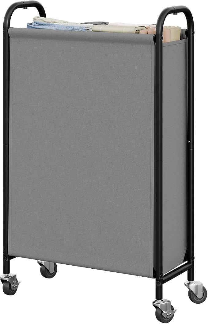 GRANNY SAYS Laundry Hamper, Slim Basket with Wheels and Handles, Grey, 80L | Heavy Duty Metal Frame, Silent Rolling Cart for Clothes in Bedroom, Bathroom, Dorm by GRANNYSAYS